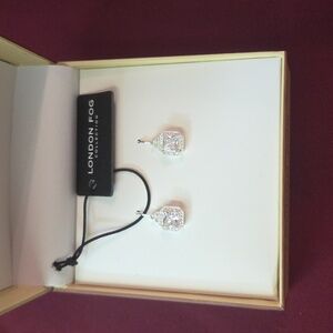 London Fog Clear Crystal Lever Back Drop Earrings - Silver Tone